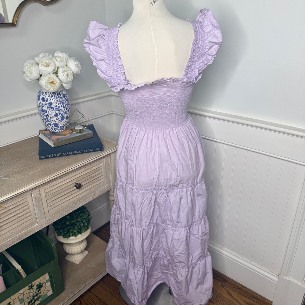 Quince Organic Cotton Smocked Tiered Maxi Dress Lavender Purple Ruffle Strap M - Picture 3 of 7